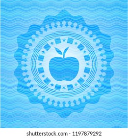 apple icon inside sky blue water badge background.