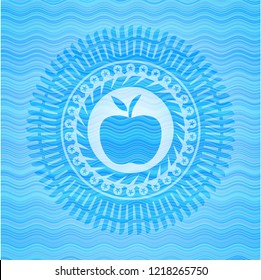 apple icon inside sky blue water emblem.