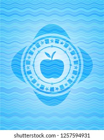 apple icon inside water style emblem.