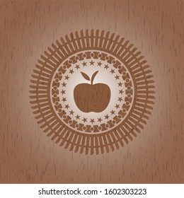 apple icon inside wooden emblem. Retro