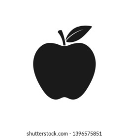 Apple Icon. Apple isolated black sign on white background. The symbol of the apple with a leaf. Vector illustration