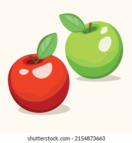 Apple icon isolated on white background. Natural delicious fresh ripe tasty fruit. Template vector illustration for packaging, banner, card and other design. Red apples with leaves. Food concept.