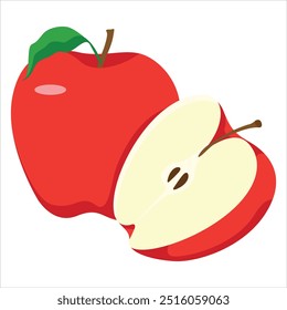 Apple Icon Isolated Vector Illustration, Peel Apple, Sweet Fruits, Red Fruit and a Bunch of Apple, Tropical Fruits, Apple Snacks or Vegetarian Nutrition, Apel, Buah, Buah Apel