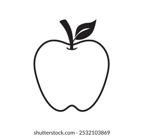 Apple icon. Apple line art. apple with leaf. Apple simple outline. Healthy food. Vector illustration