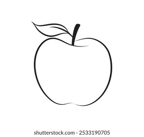 Apfelsymbol. Apfellinie Art. Apfel mit Blatt. Apple einfache Umrisse. Gesundes Essen. Vektorgrafik