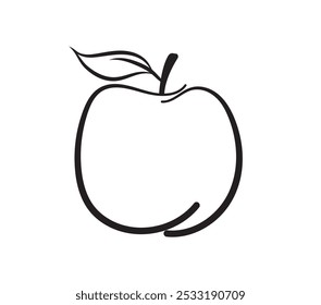 Apple icon. Apple line art. apple with leaf. Apple simple outline. Healthy food. Vector illustration