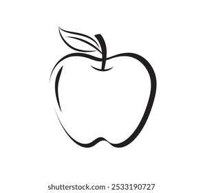 Apple icon. Apple line art. apple with leaf. Apple simple outline. Healthy food. Vector illustration