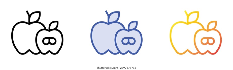 icono de manzana. Diseño lineal, azul de relleno y degradado de estilo aislado en fondo blanco