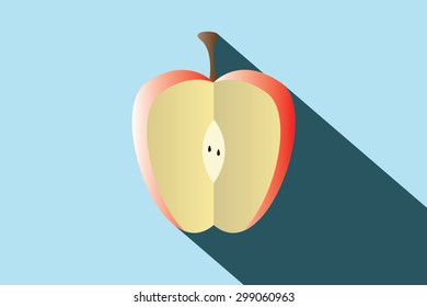apple icon with a long shadow on blue background