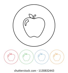 Apple icon in a modern thin line style vector apple symbol outline with four color variations