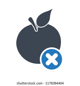 Apple icon, nutrition icon with cancel sign. Apple icon and close, delete, remove symbol. Vector illustration