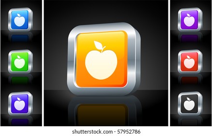 Apple Icon on 3D Button with Metallic Rim Original Illustration