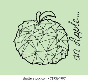 Apple icon on green background. Polygon apple. low poly apple.