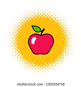 Apple icon on half tone round shape. Vector illustration