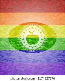 apple icon on mosaic background with the colors of the LGBT flag