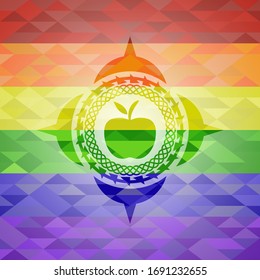 icono de manzana sobre fondo de mosaico con los colores de la bandera LGBT