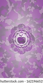 apple icon on pink and purple camo texture