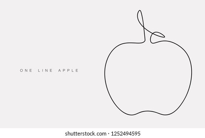 Apple icon one line drawing isolated on the white background. Vector illustration.