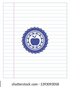 apple icon pen emblem. Blue ink. Vector Illustration. Detailed.