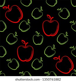 Apple Icon Seamless Pattern, Fruit / Food Icon Vector Art Illustration