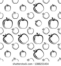 Apple Icon Seamless Pattern, Fruit / Food Icon Vector Art Illustration