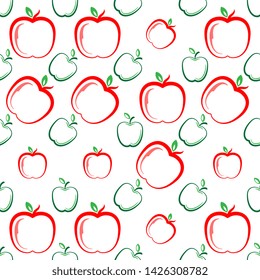 Apple Icon Seamless Pattern, Fruit / Food Icon Vector Art Illustration