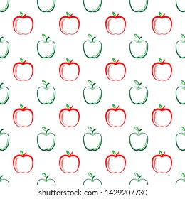 Apple Icon Seamless Pattern, Fruit / Food Icon Vector Art Illustration