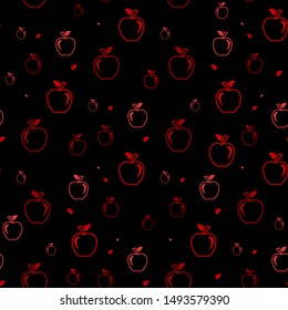 Apple Icon Seamless Pattern on black background, Fruit, Food Icon Vector Art Illustration