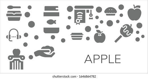 apple icon set. 11 filled apple icons.  Simple modern icons such as: Lunchbox, Fish food, Lesson, Lunch box, Apple, Education, Gardening, Pie, Caramelized