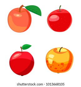 Apple icon set. Cartoon set of apple vector icons for web design isolated on white background