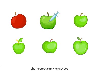 Apple icon set. Cartoon set of apple vector icons for your web design isolated on white background