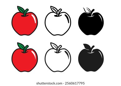 Apple icon set Apple icon collection green and red - vector outline and silhouette Apple line icon nutrition vector flat fruit. Apple stroke outline icon illustration logo