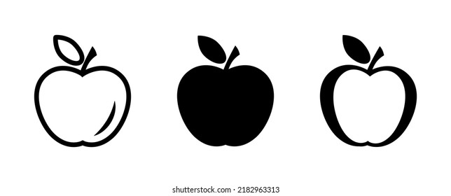 Apple icon set in flat style. Fresh apple with leaf symbol in black isolated on white background. Simple apple vector abstract icon. Vector illustration for web site design, logo, mobile app, UI.