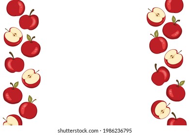 Apple icon set isolated on white background. Frame with natural delicious fresh ripe tasty fruit. Template vector illustration for packaging, banner, card and other design. Food concept. Copy space.