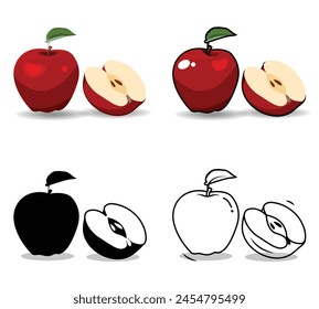 Apple Icon set. Apple Icon in trendy flat style isolated on white background. Apple Icon for web,ui design. illustration apple linear and filled.