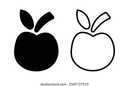 Conjunto de íconos de manzana, contorno de Vector y silueta Vector de nutrición de íconos de línea de manzana Vector de fruta orgánica fresca saludable.