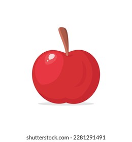 Icono de Apple. Símbolo único de manzana roja aislado en fondo blanco, diseñado al estilo de dibujos animados planos. Ilustración vectorial. Malus domestica.