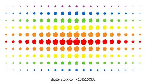Apple icon spectrum halftone pattern. Vector apple objects are arranged into halftone matrix with vertical spectrum gradient. Designed for backgrounds, covers, templates and abstract concepts.