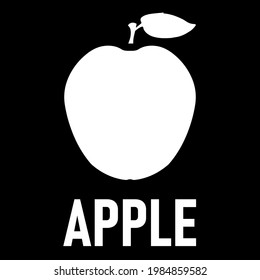 Icono de Apple con texto. Elemento dibujado a mano, ilustración vectorial en blanco sobre fondo negro.