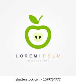 Apple icon. Vector illustration. Green apple with green leaf logo.