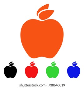 Apple icon. Vector illustration style is a flat iconic apple symbol with black, orange, red, green, blue color variants. Designed for web apps and software interfaces.