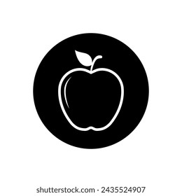 Apple icon vector on black circle. Healthy fruit concept