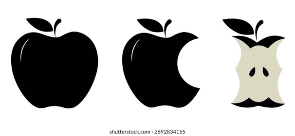Conjunto de Vector de icono de Apple. Silueta del icono de la manzana, símbolo. Vector de frutas, icono de manzana, logotipo, diseño. Ilustración vectorial.
