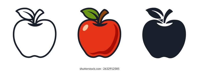 Apple Icon Vector Symbol. Minimalist Fruit Design Isolated on White Background