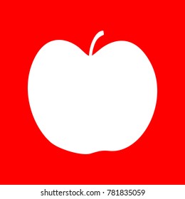 Apple Icon. Vector. White icon on red background. Isolate.