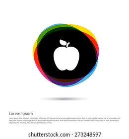 Apple Icon, White pictogram icon creative circle Multicolor background. Vector illustration. Flat icon design style