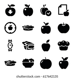 Apple icons set. set of 16 apple filled icons such as wrist watch, pie