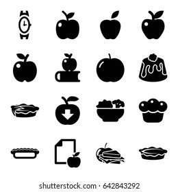 Apple icons set. set of 16 apple filled icons such as wrist watch, pie