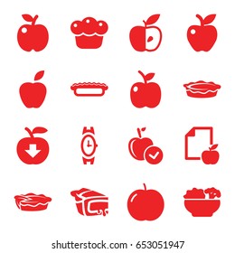 Apple icons set. set of 16 apple filled icons such as wrist watch, pie