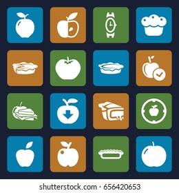 Apple icons set. set of 16 apple filled icons such as wrist watch